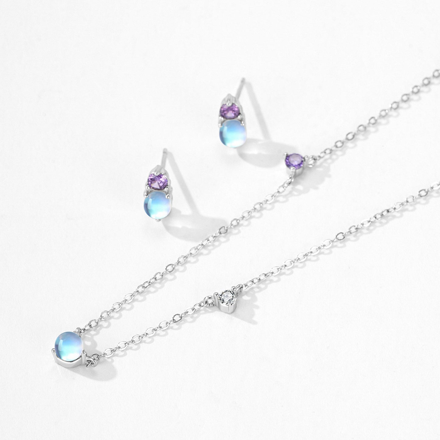 Luna Glow Jewelry Set - Moonstone & Zircon Sterling Silver Earrings & Necklace