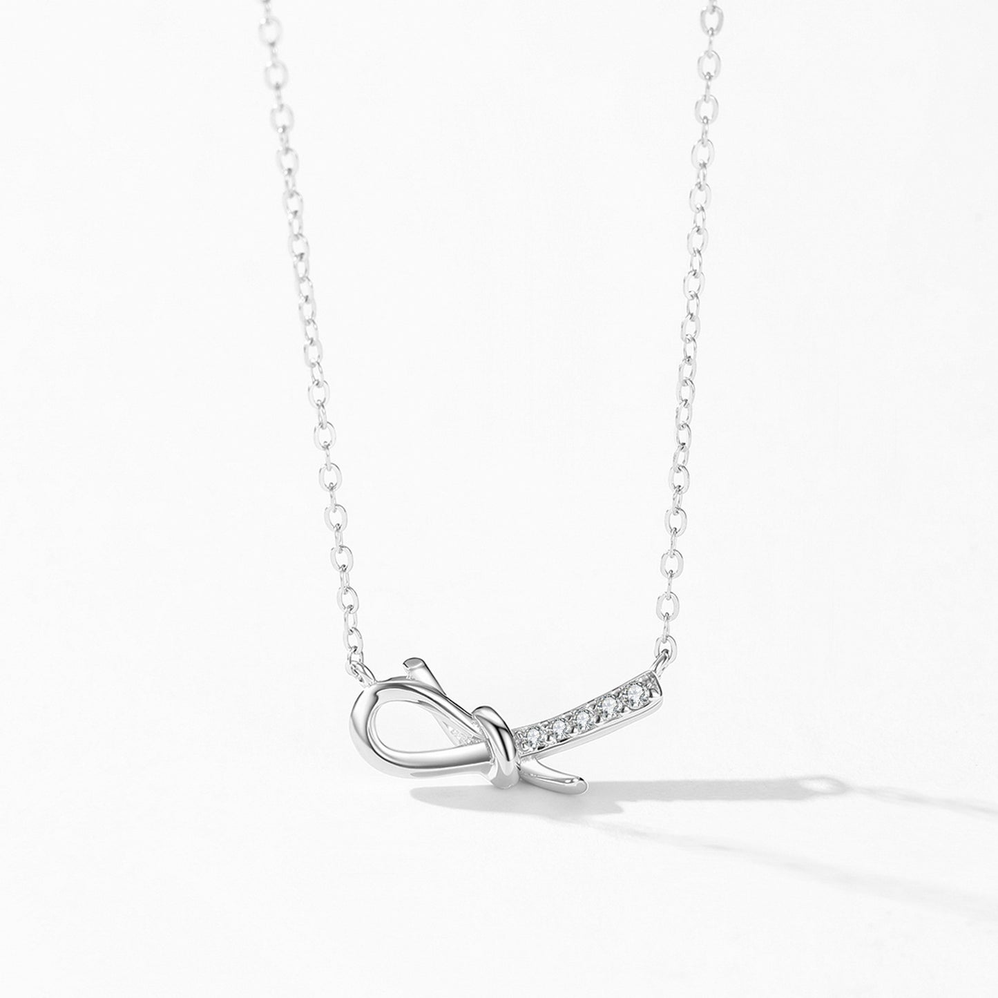 Enchanting Bow Jewelry Set - Zircon Sterling Silver Earrings & Necklace