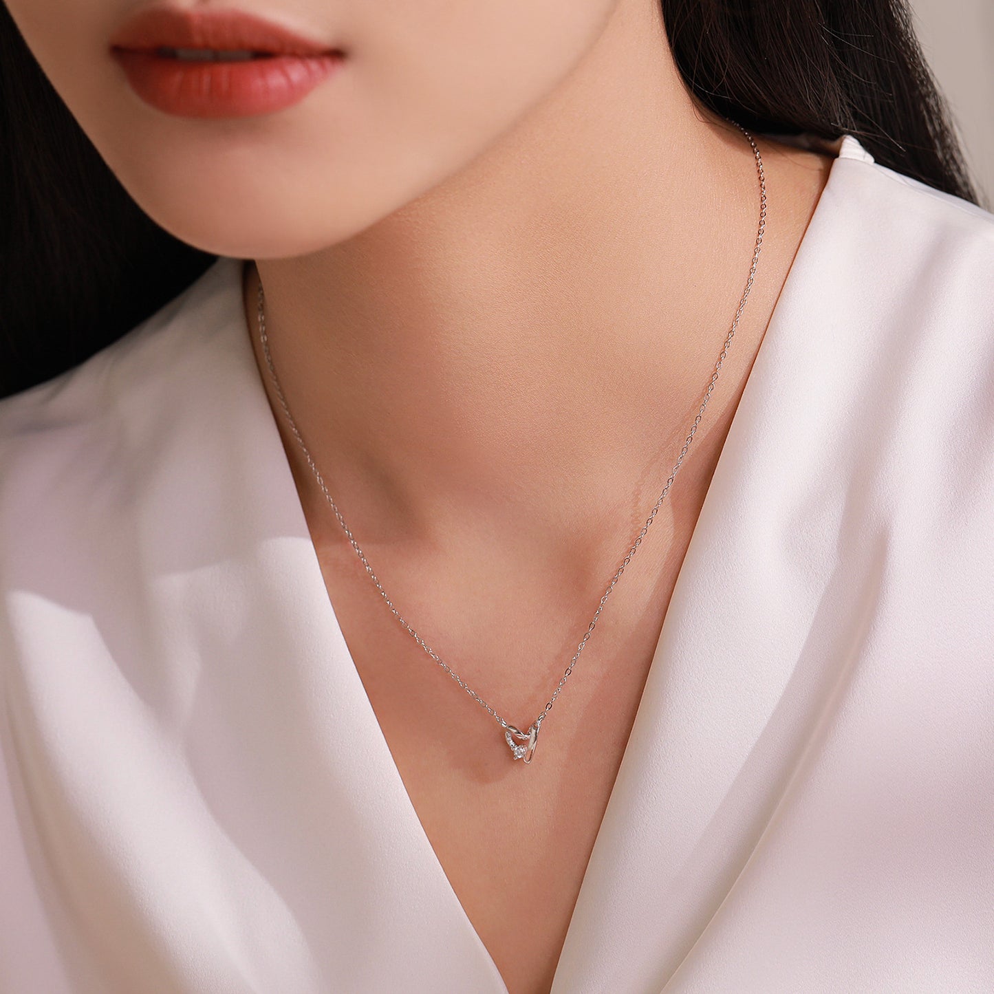 Romantic Heart Jewelry Set - Zircon Sterling Silver Earrings & Necklace