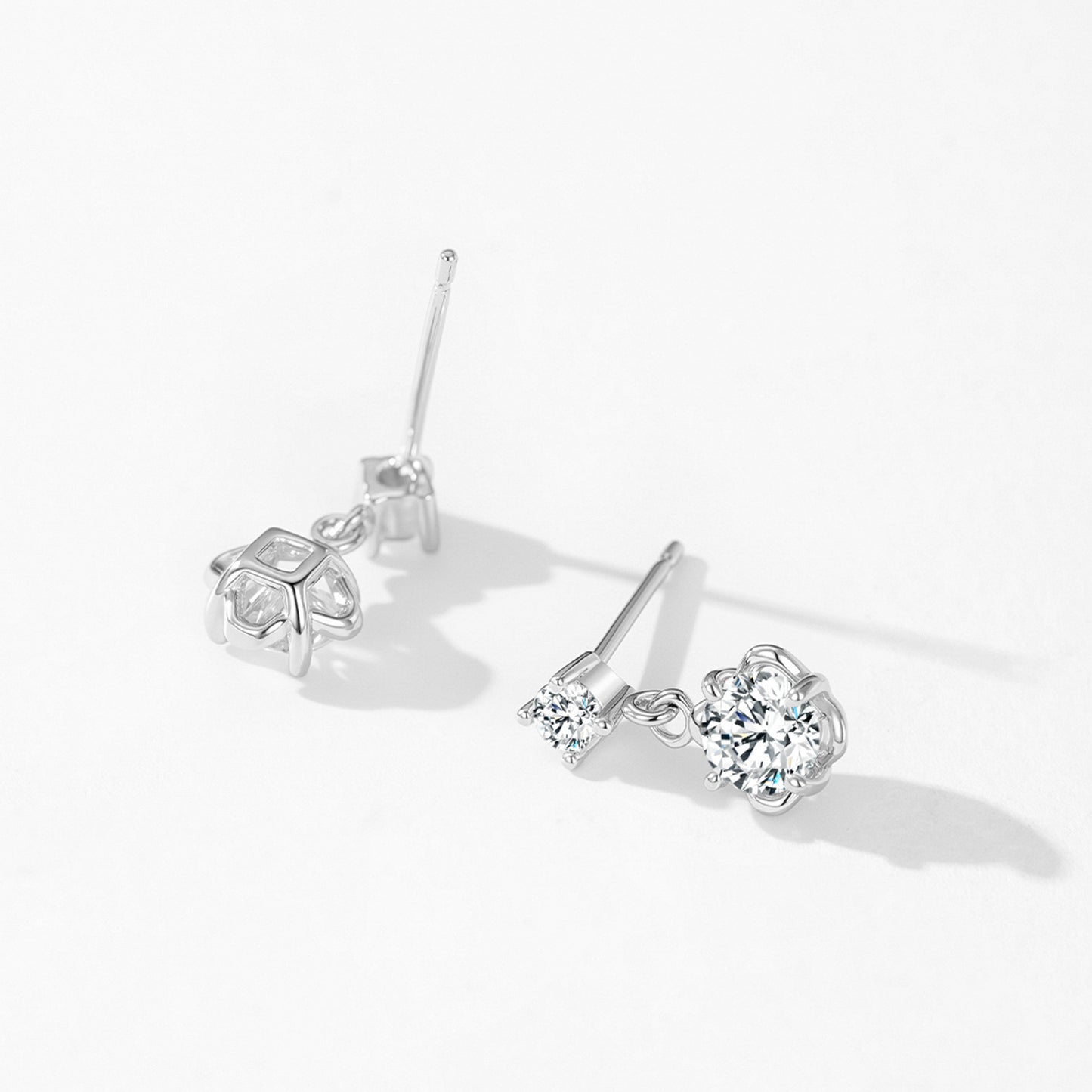 Classic Floral Jewelry Set - Zircon Sterling Silver Earrings & Necklace