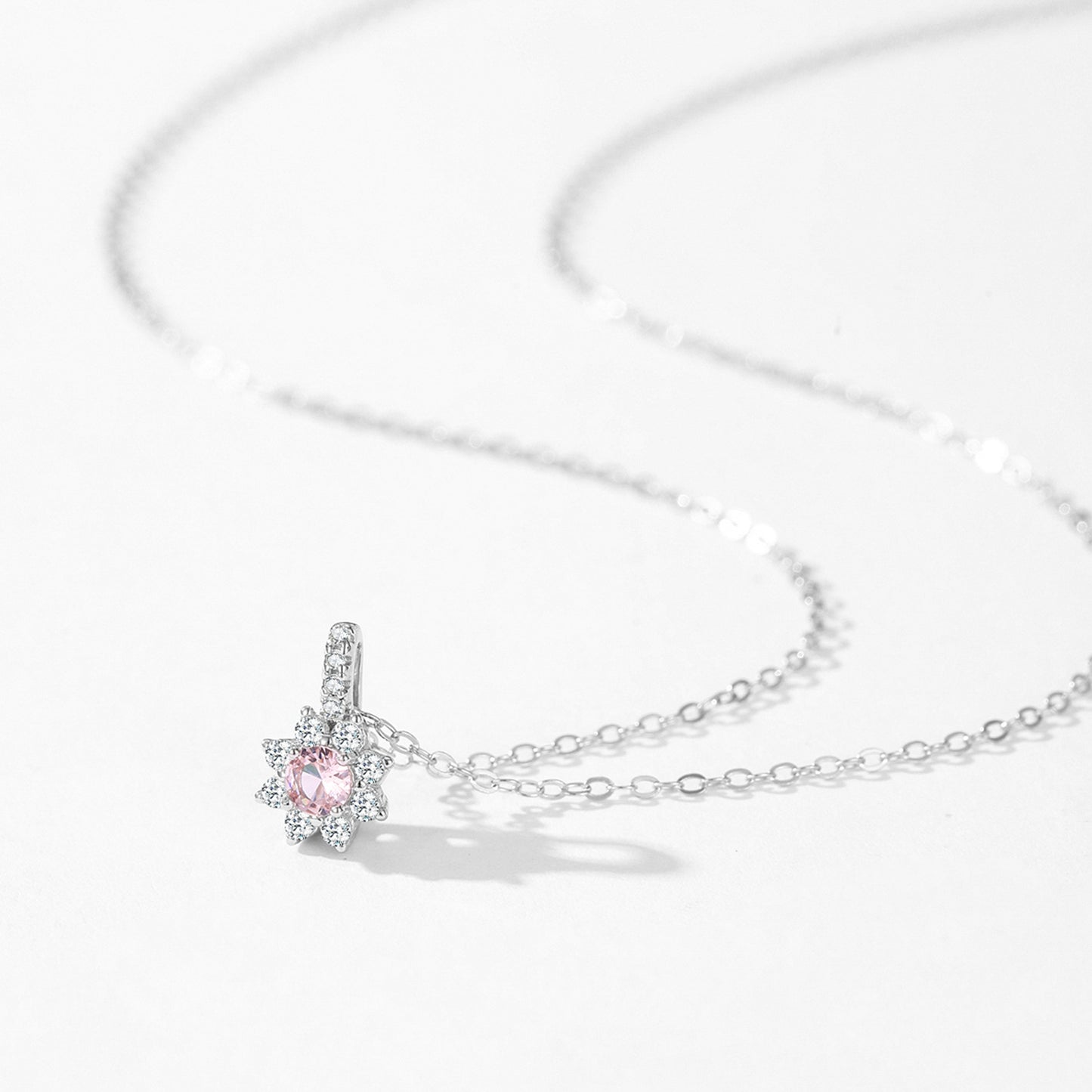 Handmade Floral Pink Zircon Jewelry Set – Sterling Silver Earrings & Necklace