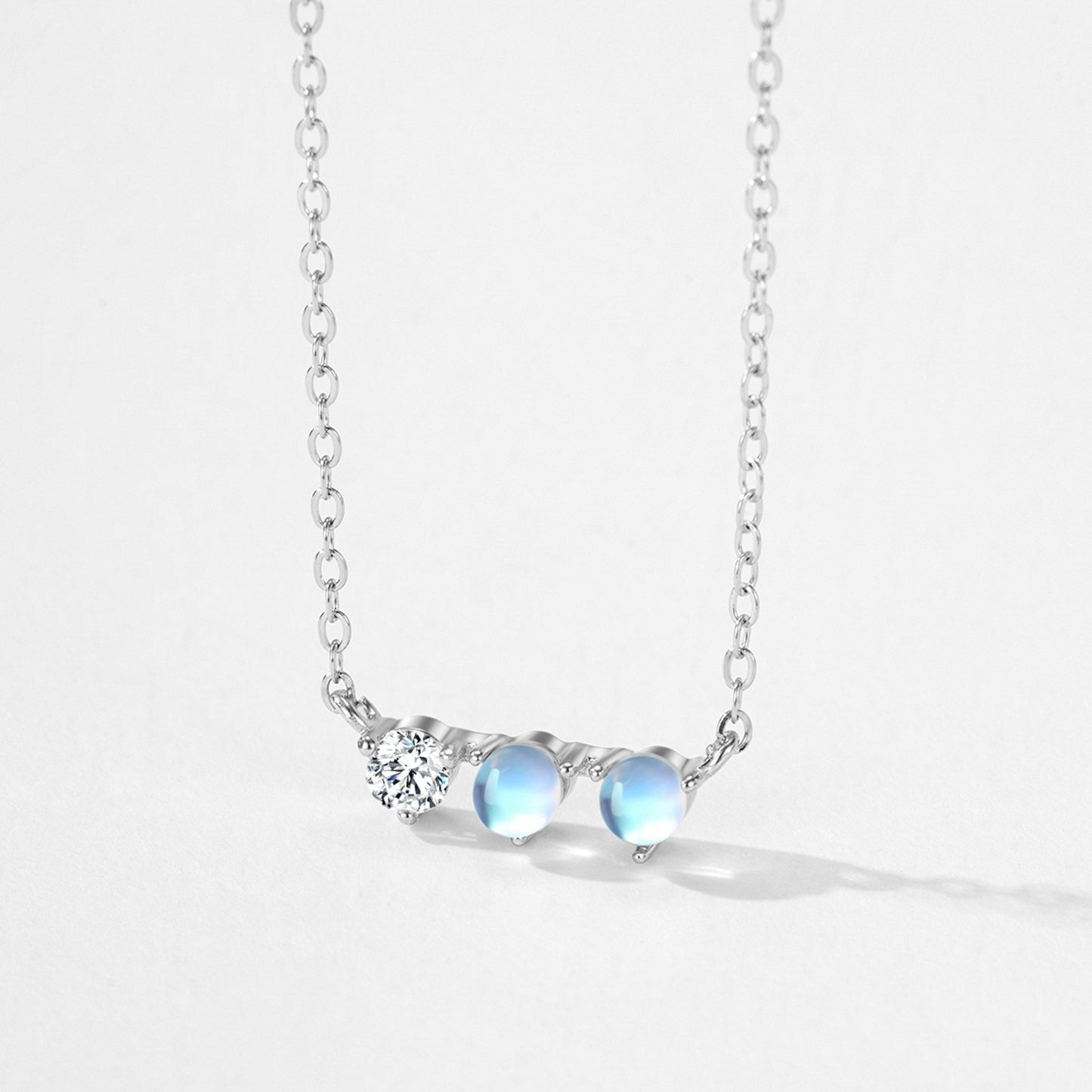 Celestial Bar Jewelry Set – Moonstone & Zircon Sterling Silver Earrings & Necklace