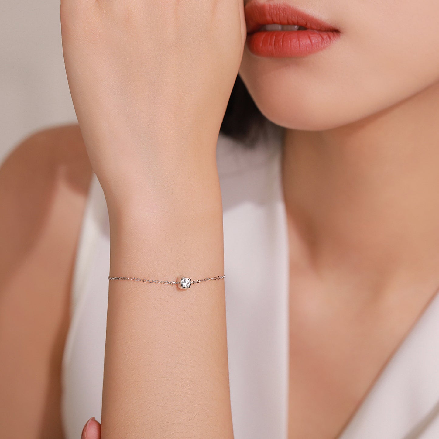Minimalist Square Jewelry Set - Zircon Sterling Silver Earrings, Bracelet & Necklace
