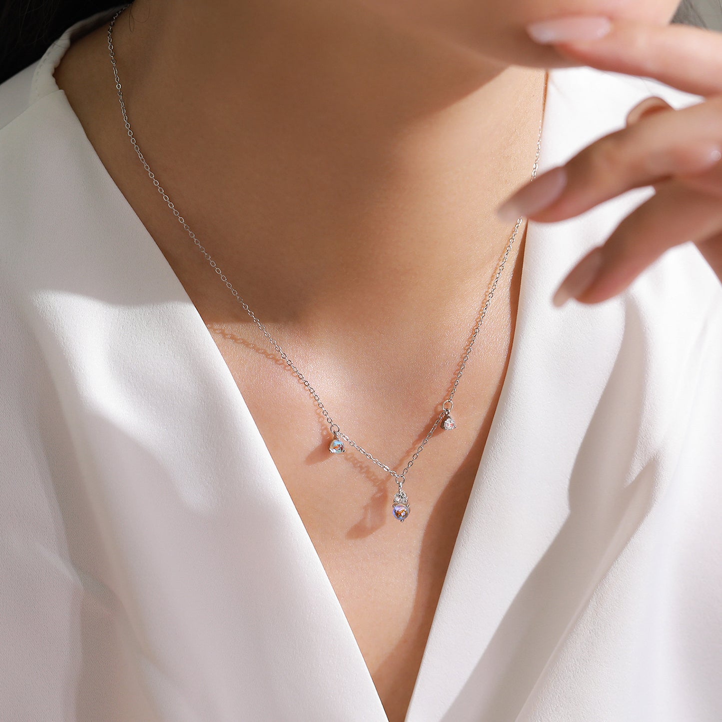 Moonlight Radiance Jewelry Set - Round Moonstone & Zircon Earrings & Necklace