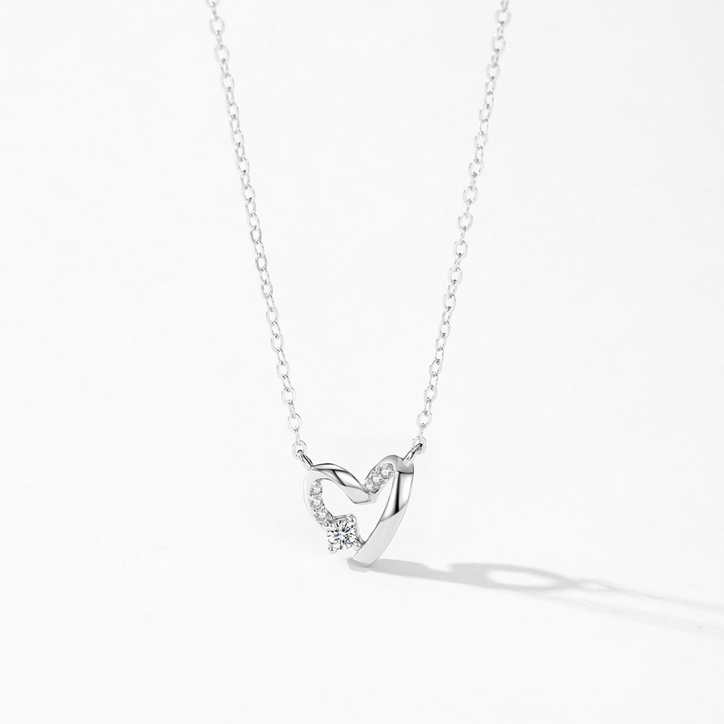 Romantic Heart Jewelry Set - Zircon Sterling Silver Earrings & Necklace