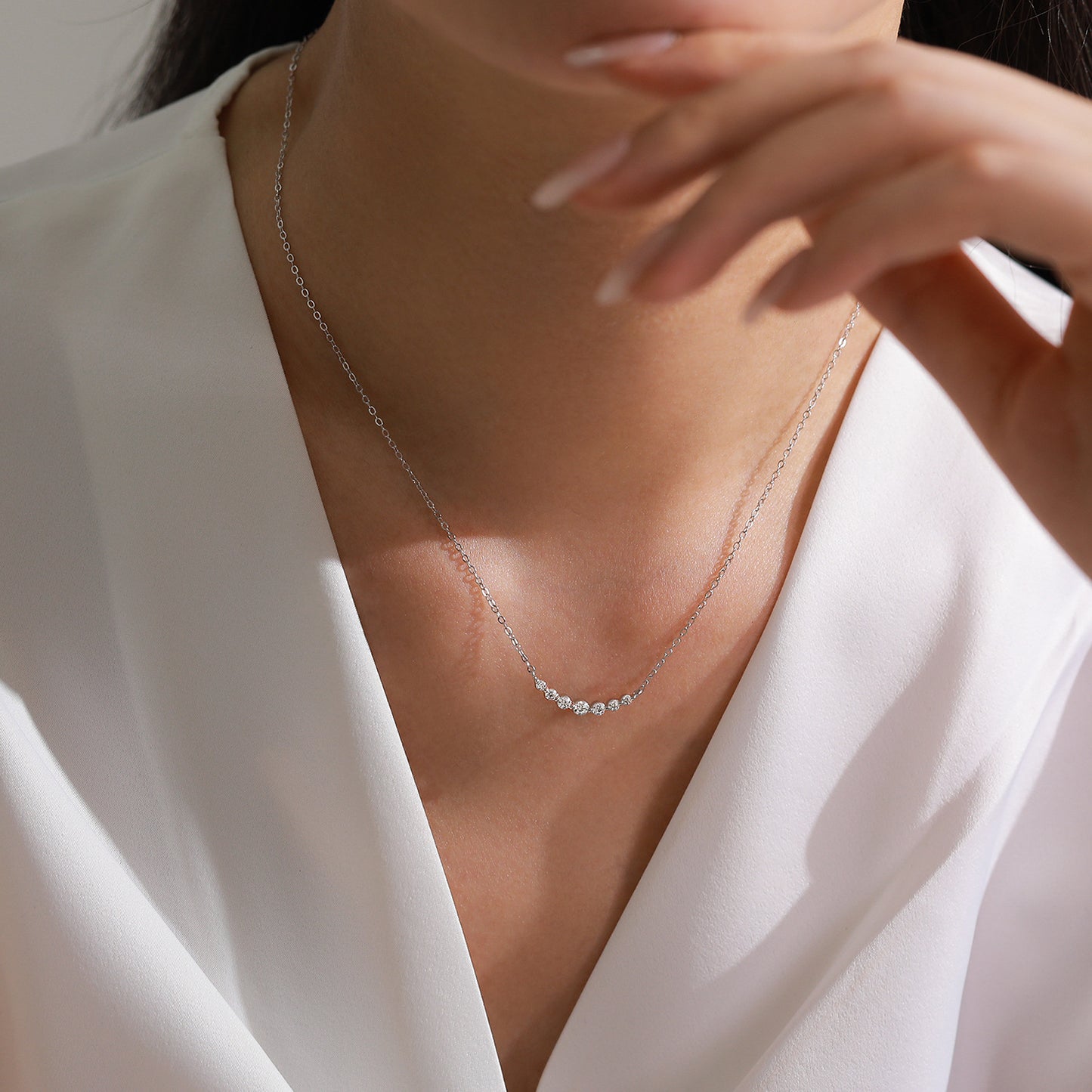 Smiling Zircon Jewelry Set - Sterling Silver Earrings & Necklace