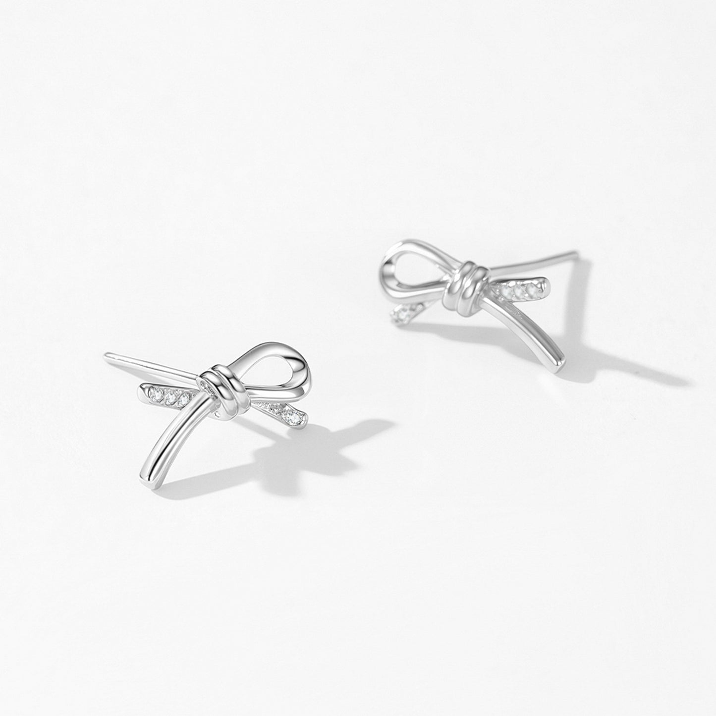 Enchanting Bow Jewelry Set - Zircon Sterling Silver Earrings & Necklace