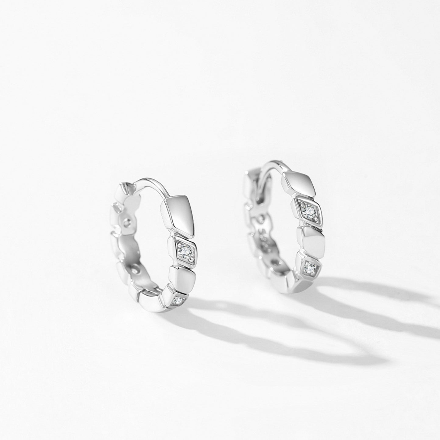 Geometric Elegance Jewelry Set - Diamond-Cut Zircon Sterling Silver Earrings & Necklace