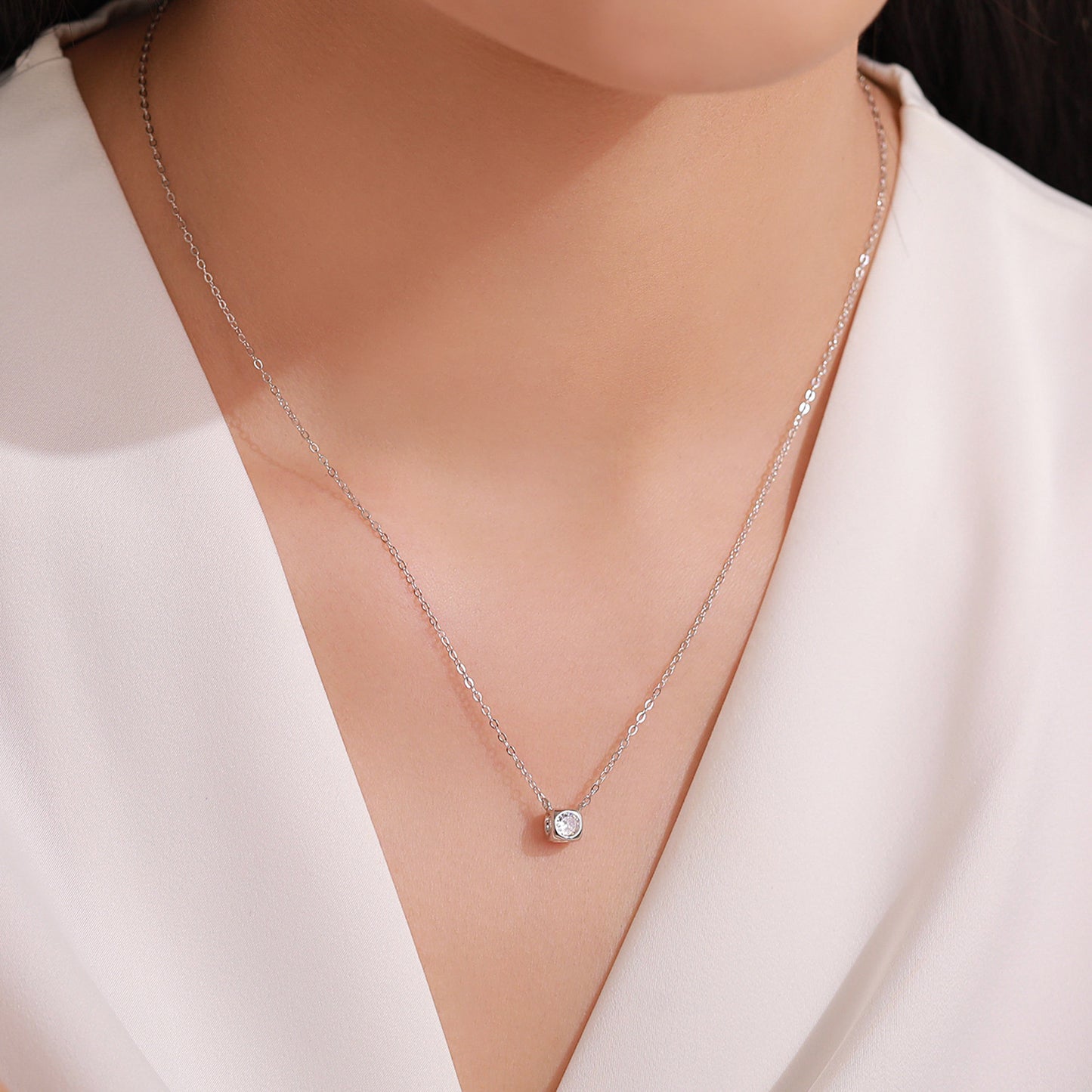 Minimalist Square Jewelry Set - Zircon Sterling Silver Earrings, Bracelet & Necklace