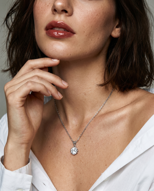 Leweivi™ 1 Carat Moissanite Diamond Necklace - S990 Pure Sterling Silver Solitaire Pendant