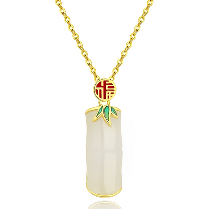 Collier artisanal en argent sterling avec breloque chinoise « Fu » et jade Hetian. Un cadeau idéal !