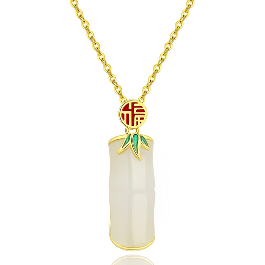 Collier artisanal en argent sterling avec breloque chinoise « Fu » et jade Hetian. Un cadeau idéal !