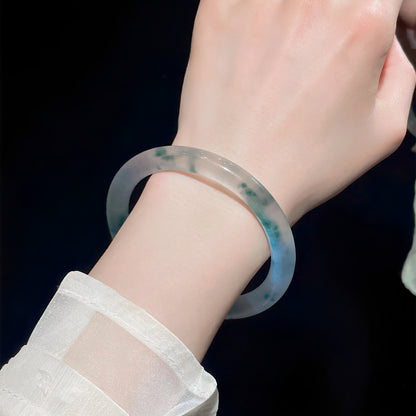 Nature's Captured Whisper,Exquisite High-Ice Floating Floral Jade Bracelet