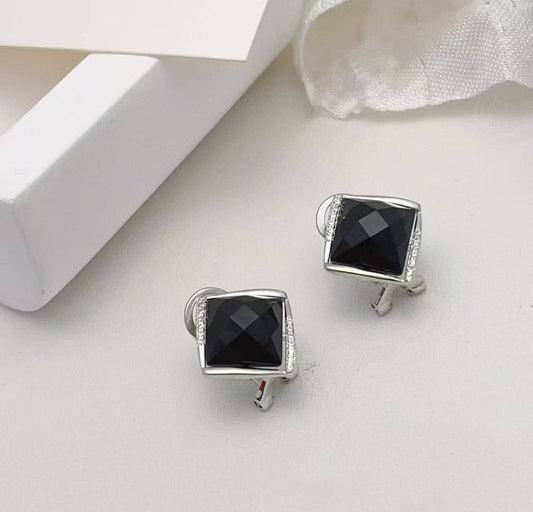 Boucles d'oreilles artisanales en argent sterling avec onyx noir et zircon | Élégance sombre et intemporelle