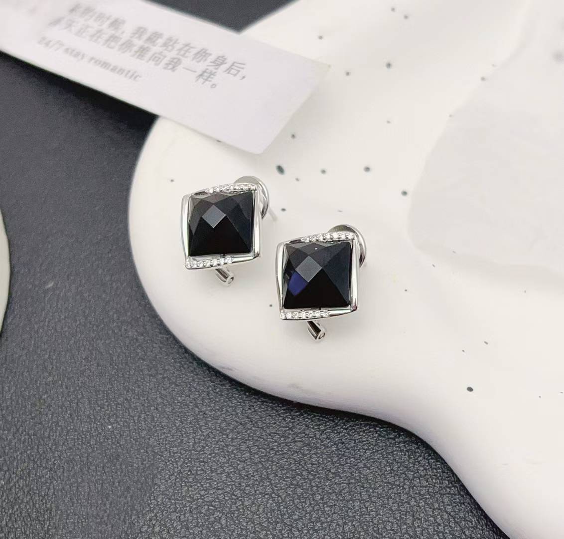 Boucles d'oreilles artisanales en argent sterling avec onyx noir et zircon | Élégance sombre et intemporelle