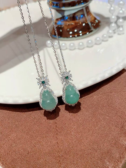 Collier gourde en argent sterling avec zircone cubique vert jade, double bénédiction, élégance intemporelle