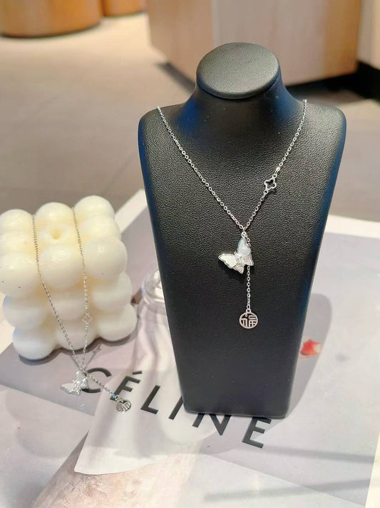 Collier à pampilles papillon en argent sterling et nacre - Ethereal Movement