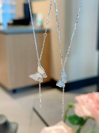 Collier à pampilles papillon en argent sterling et nacre - Ethereal Movement