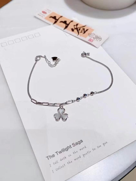 Bracelets de cheville en trèfle scintillant, pierre naturelle de sirène sur argent sterling