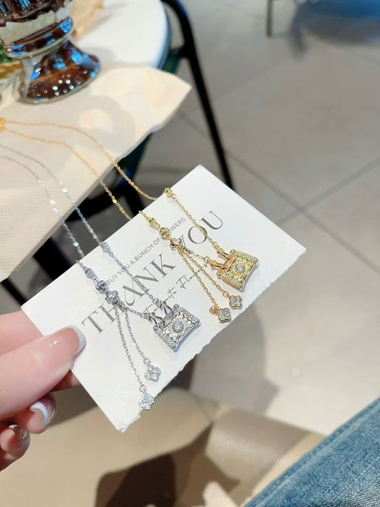 Collier pendentif de sac à main de créateur - Art miniature en argent sterling