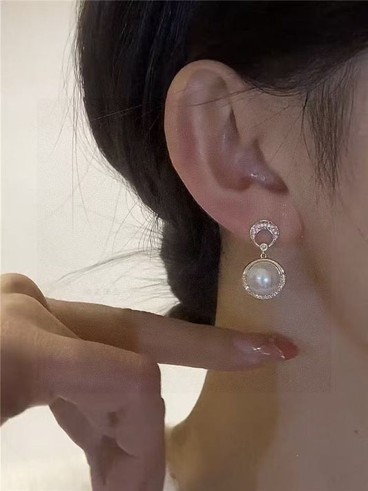 Boucles d'oreilles pendantes élégantes en zircon et perles | Boucles d'oreilles pendantes en argent sterling
