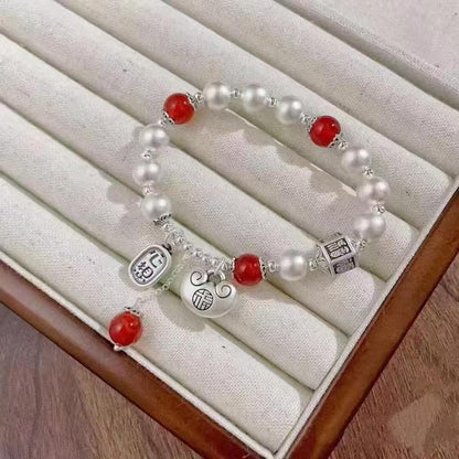Handcrafted Sterling Silver & Natural Agate Bracelet - Elegant "New Chinese" Style for Good Fortune