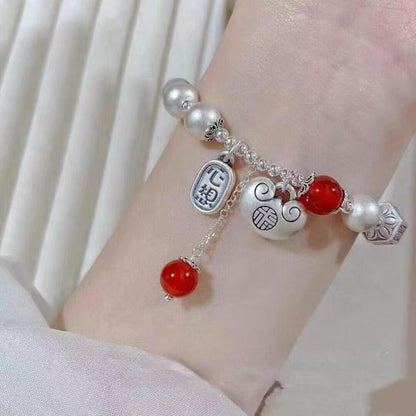 Handcrafted Sterling Silver & Natural Agate Bracelet - Elegant "New Chinese" Style for Good Fortune
