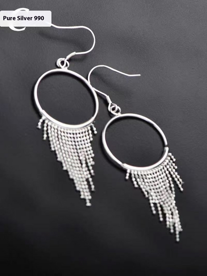 Boucles d'oreilles à franges fluides en argent sterling 990 fabriquées à la main