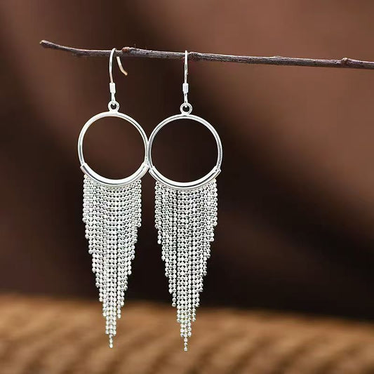 Boucles d'oreilles à franges fluides en argent sterling 990 fabriquées à la main