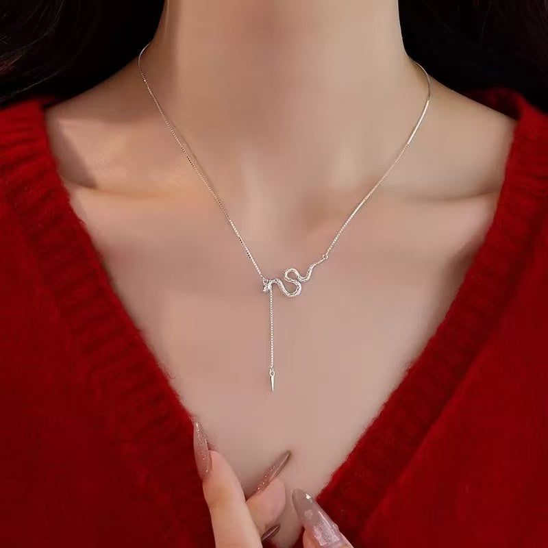 Handcrafted Serpentine Elegance: Solid Sterling Silver Snake Pendant Necklace