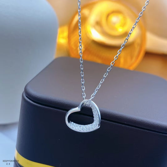 Handcrafted Sterling Silver Heart Necklace Sparkling Cubic Zirconia Heart Pendant - Timeless Gift of Love