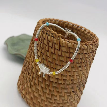 Handmade 990 Sterling Silver Butterfly & Glass Bead Bracelet Ethereal Elegance
