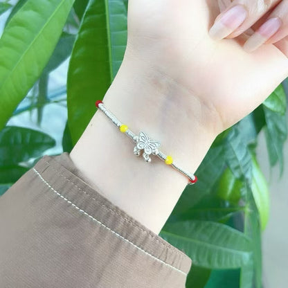 Handmade 990 Sterling Silver Butterfly & Glass Bead Bracelet Ethereal Elegance