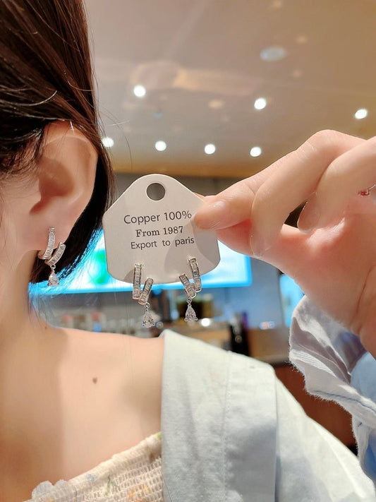 Boucles d'oreilles pendantes artisanales en argent sterling et zircones scintillantes, style coréen chic et sans effort
