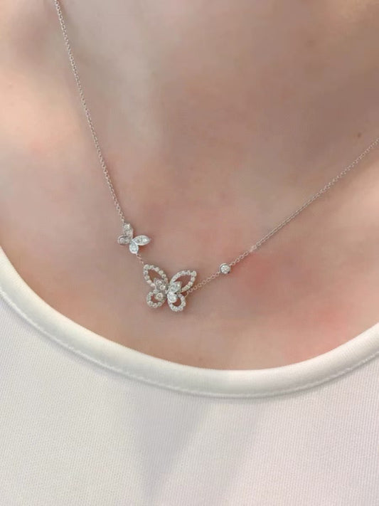 Collier pendentif papillon en argent sterling 925 et oxyde de zirconium, fabriqué à la main