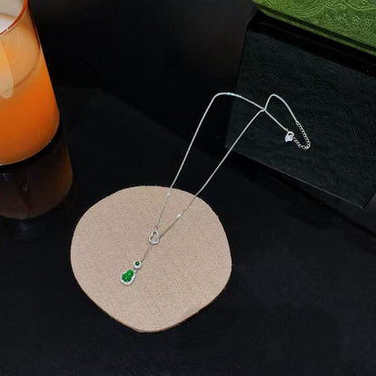 Handcrafted Sterling Silver Hulu Charm Necklace   *with Natural Chalcedony & Diamond-Cut Zircon*   *Double Blessings of Fortune & Vitality*