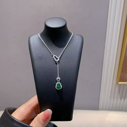 Handcrafted Sterling Silver Hulu Charm Necklace   *with Natural Chalcedony & Diamond-Cut Zircon*   *Double Blessings of Fortune & Vitality*