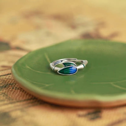 Bague feuille de bambou en argent sterling, fabriquée à la main | Émail artistique | Symbole de fortune et de croissance