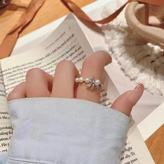 Moonlit Serenade Ring – Hand-Engraved Silver with Sparkle & Pearl