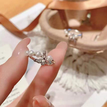 Moonlit Serenade Ring – Hand-Engraved Silver with Sparkle & Pearl