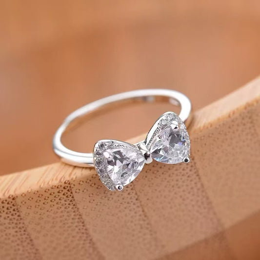 Handcrafted Sterling Silver Bow Ring with Sparkling Zircon | Dainty & Elegant Jewelry