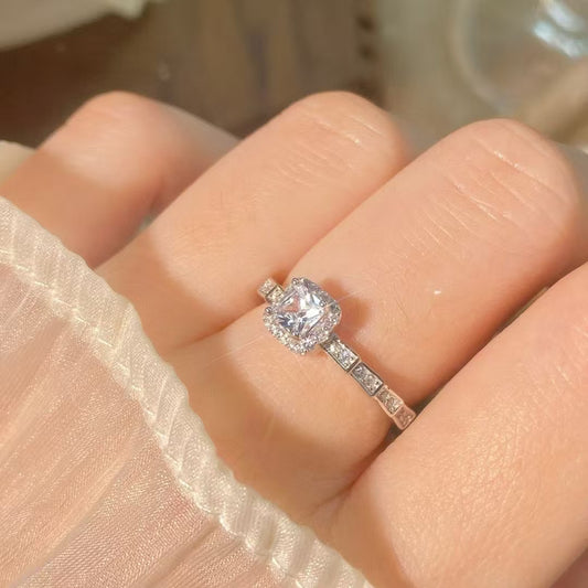Handcrafted Sterling Silver Ring Square Zirconia Solitaire Statement Piece