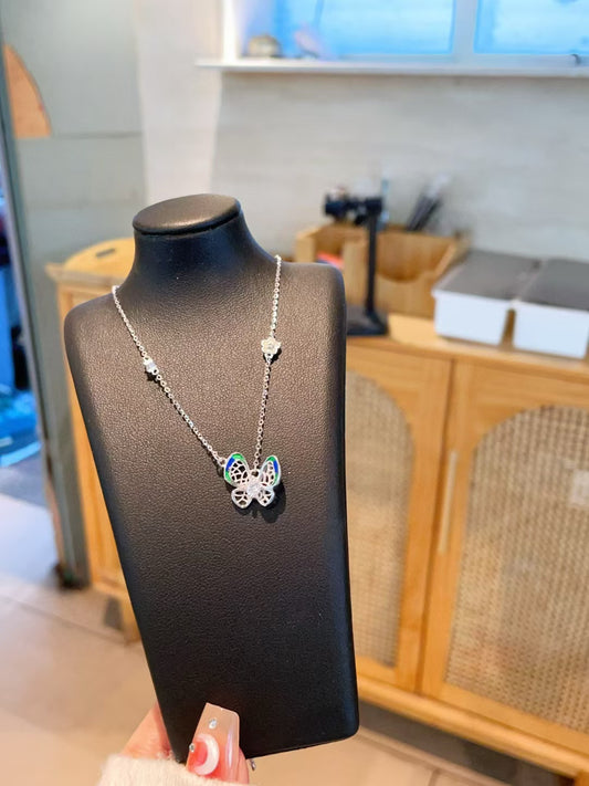 Collier pendentif papillon en argent sterling 925, émail et zircon, fabriqué à la main - Bijoux artisanaux délicats