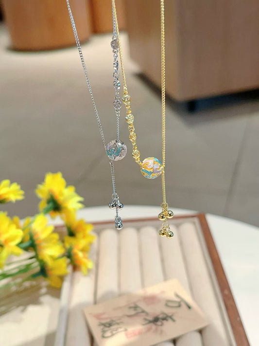Collier pendentif sphère en émail et argent sterling 925 fait main – Bijou artisanal