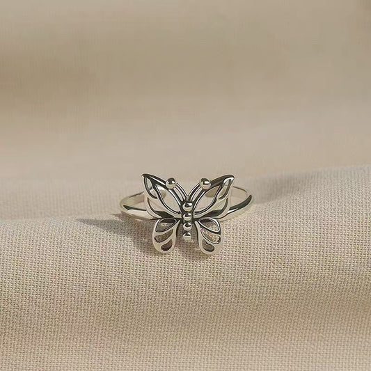 Handcrafted Sterling Silver Butterfly Ring Adjustable | Delicate 925 Silver Jewelry | Nature-Inspired Elegance