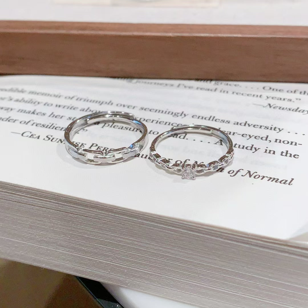 Artisan-Crafted Interlocking Sterling Silver & CZ Couple Rings - A Symbol Woven in Silver 2 pieces