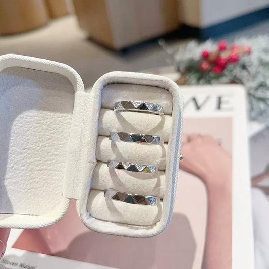 Hand-Forged unique design Couple Rings: 925 Sterling Silver & Sparkling CZ 2 pieces