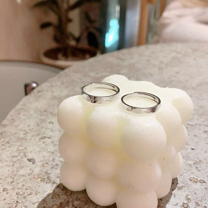 Hand-Carved Auspicious Cloud Couple Rings - Solid 925 Sterling Silver 2 pieces