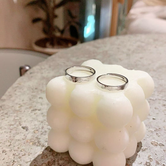 Hand-Carved Auspicious Cloud Couple Rings - Solid 925 Sterling Silver 2 pieces