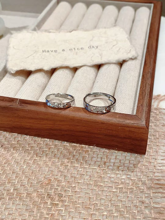 Bamboo Unity Couple Rings - Hand Carved 925 Sterling Silver 2 pieces